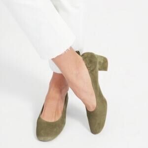 Everlane The Italian Leather Day Heel Suede Olive Green 6